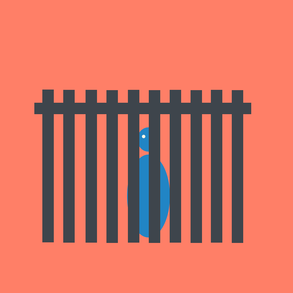 A stylised American standing behind a fence